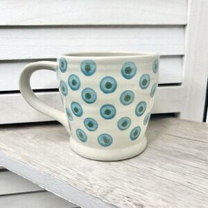 Creative‎ Co-Op Stoneware Mug Blue Green Dot Pattern 12 oz Coffee Tea Cup EUC